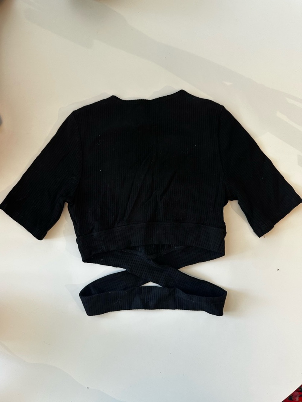 Reformation Black Ribbed Wrap-Style Crop Top